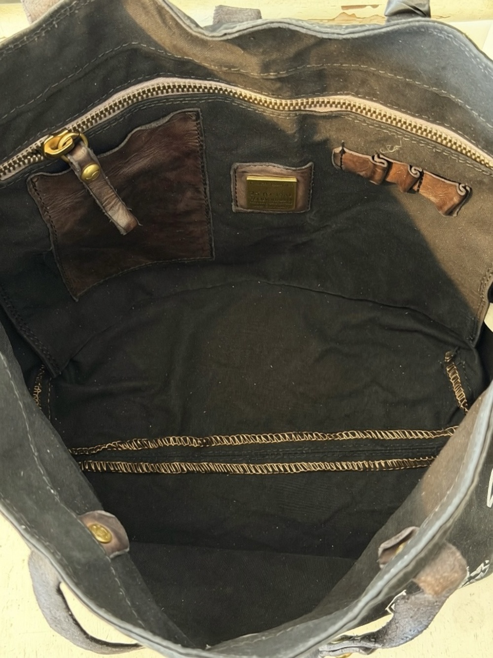 Campomaggi Canvas Leather Shopping Bag in Black - Picture 3 of 3